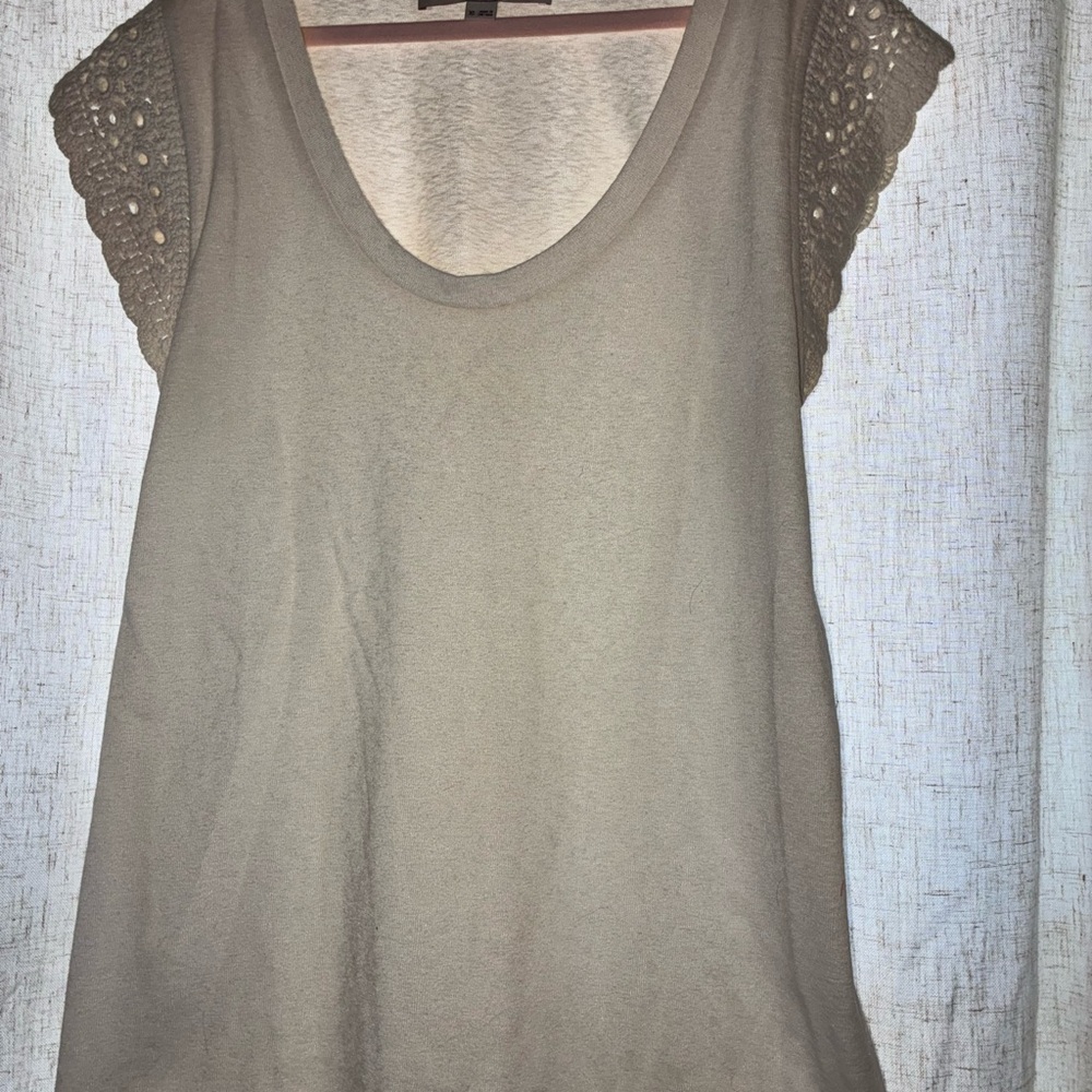 LOFT Beige Lace Sleeve Blouse with Knitted Detailing